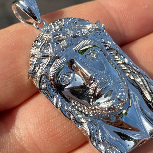 REAL VS Natural Diamond Solid Sterling Silver Jesus Piece HIP HOP Iced - Picture 7 of 10